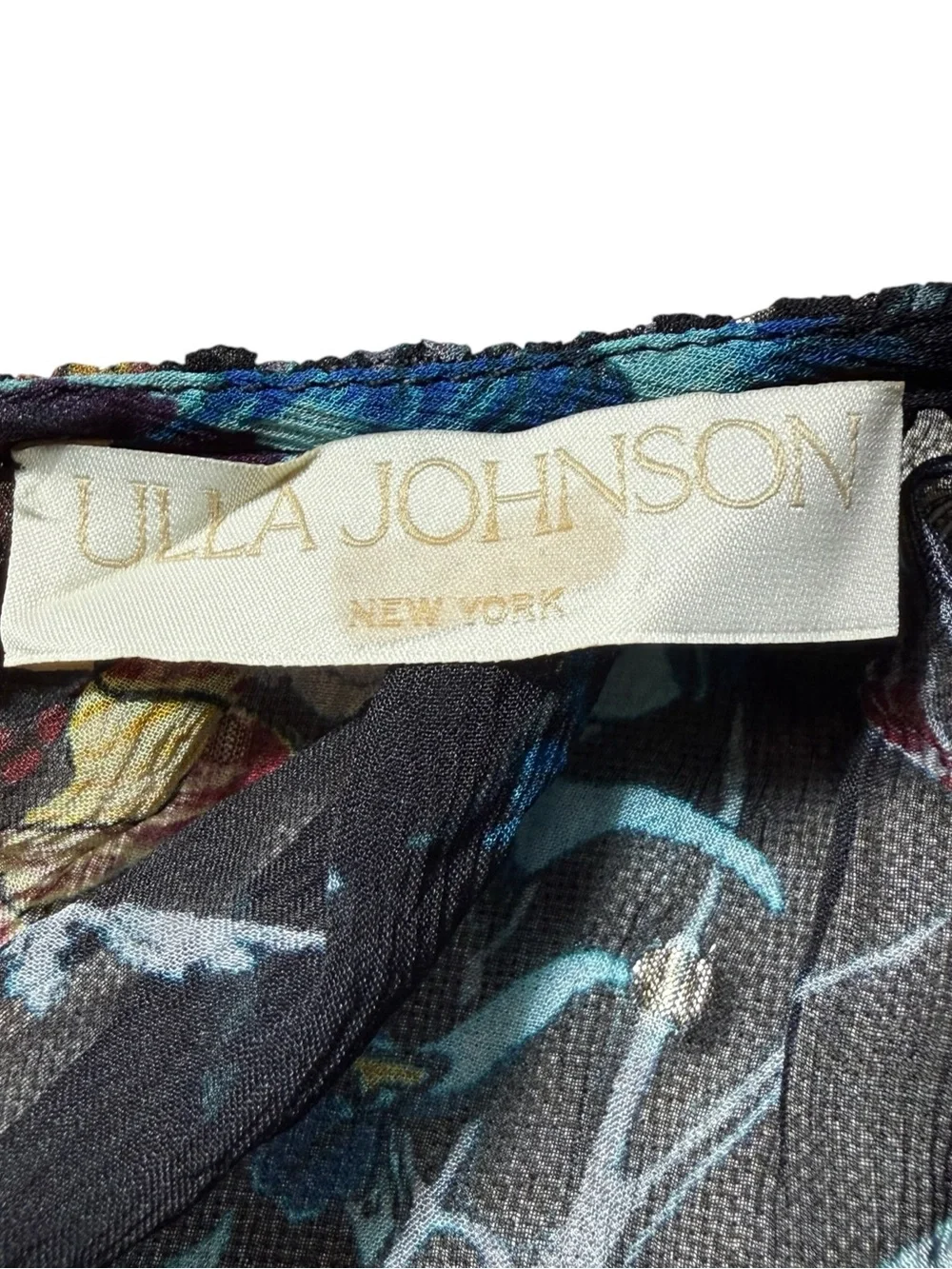 Ulla Johnson Bernadette Silk Blouse Black floral Iris Print size 2